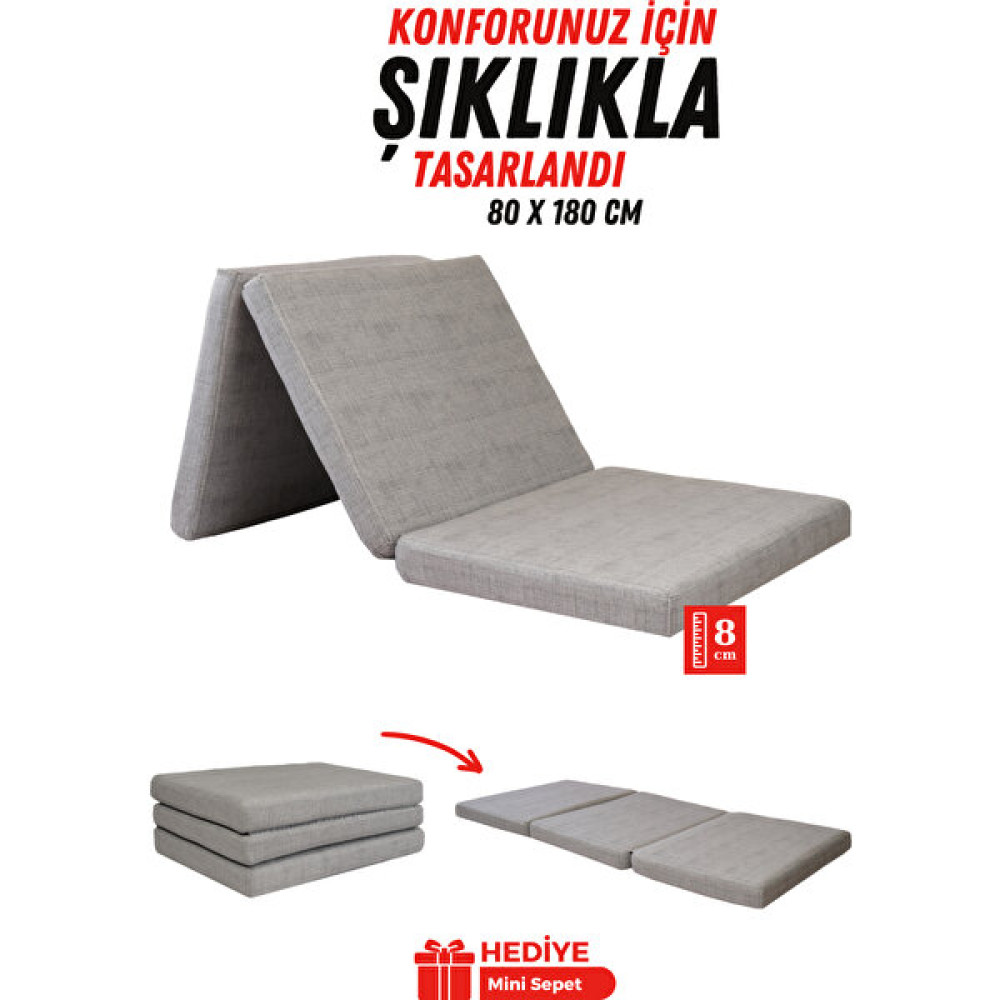 Katlanır Sünger Yatak, Yer Yatağı Katlanır Yer Minderi Katlanır Yatak Misafir Yatağı 80X180X8 Gri - 80 x 180 x 8 cm Yatak Fiyatı