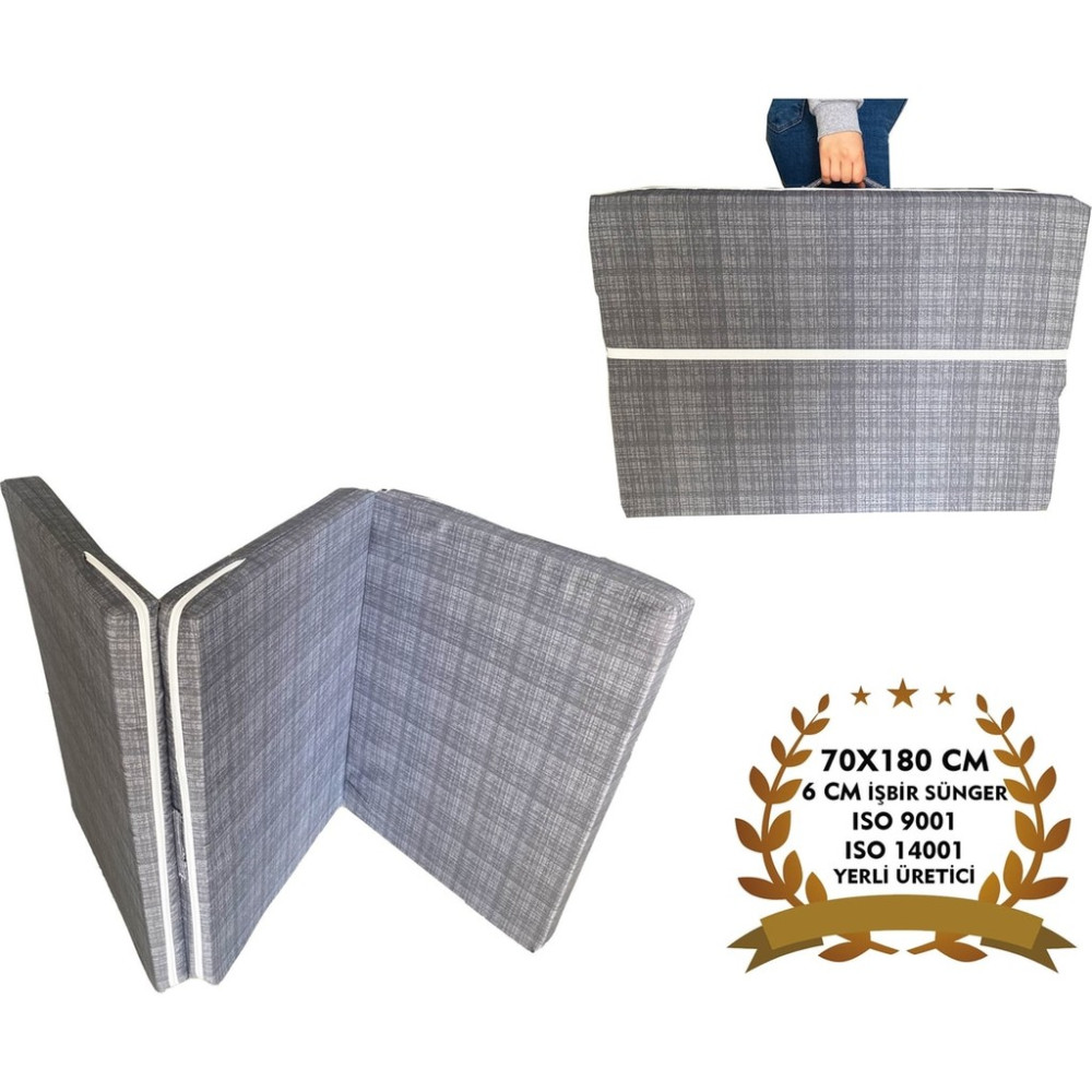 Katlanır Yer Yatağı ve Tek Kişilik Sünger Katlanır Minder Yatak 70X180 cm 6 cm Gri - Çok Renkli - 70 x 180 cm Yatak Fiyatı