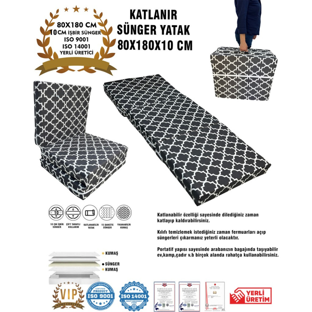 Katlanır Yer Yatağı ve Tek Kişilik Sünger Katlanır Minder Yatak 80X180X10 Cm-Karaçatı - Çok Renkli - 80 x 180 cm Yatak Fiyatı