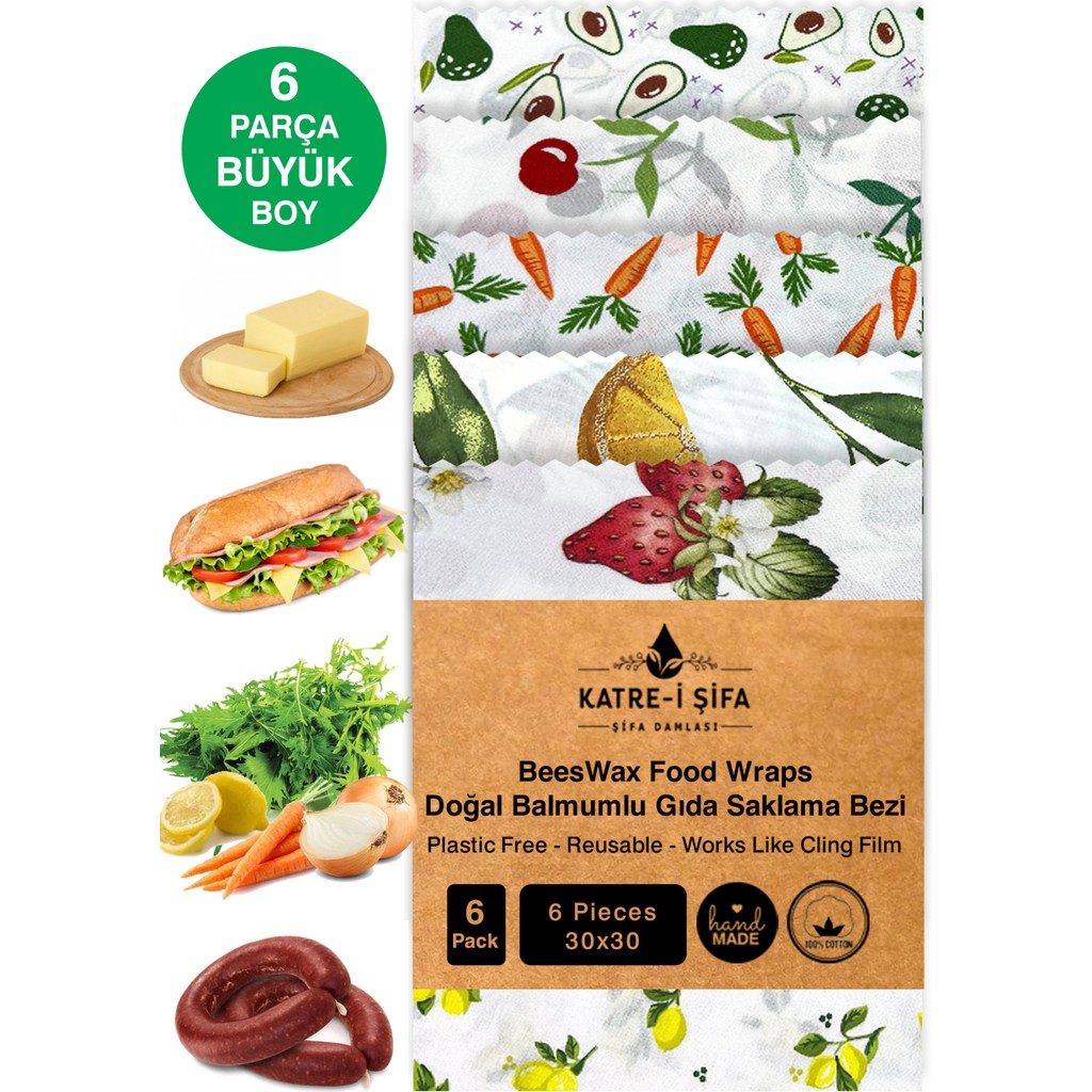 Katre-i Şifa 6 Parça Tekrar Kullanılabilen Balmumu Gıda Saklama Bezi Beeswax Food Wraps Mumo Diğer Fiyatı
