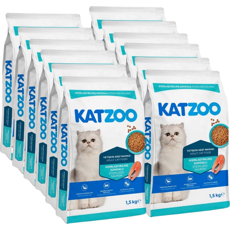 Katzoo Kısırlaştırılmış Yetişkin Kedi Kuru Maması 1,5 Kg x 12 | Somonlu - 1,5 KG (12 ADET) Evcil Hayvan Ürünleri Fiyatı