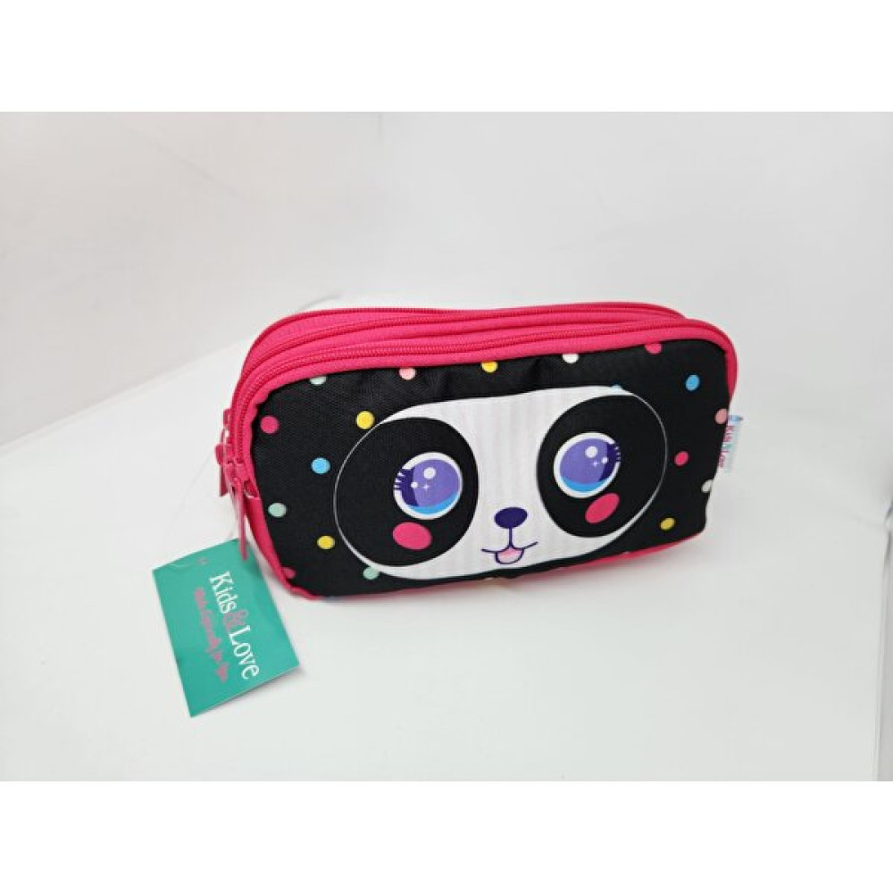 Kaukko Kids&love Cute Face Panda 3 Gözlü Kalem Çantası Kalemlik (Kalem Kutusu) Fiyatı