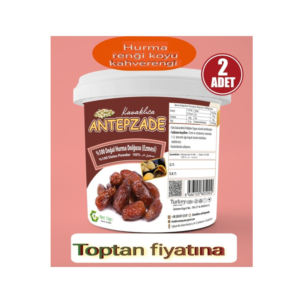 KAVAKLICA ANTEPZADE %100 Hurma Dolğusu (2 × 1 KG) - Hurma Ezmesi - Hurma Püresi Kuruyemiş Fiyatı