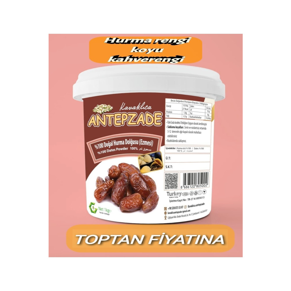 KAVAKLICA ANTEPZADE %100 Hurma Dolğusu1 Kg - Hurma Ezmesi - Hurma Püresi Sürülebilir Fiyatı