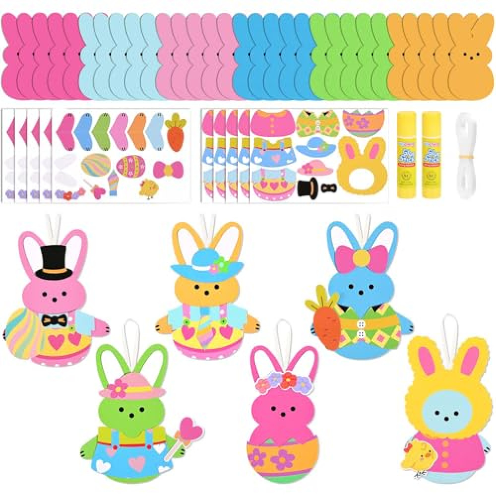 Kavoc 30Pcs Easter Bunny Craft Kit for Kid Make Your Own Rabbit Card Set DIY Handmade Artwork Project for School Classroom Home Activity Easter Spring Holiday Decoration Party Favor Supplies
