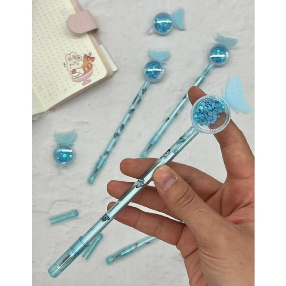 Kawaii 3D Kelebek Figürlü ve Kalpli Pul Mavi 0,5 Uçlu Jel Kalem Jel Mürekkepli (Roller) Kalem Fiyatı