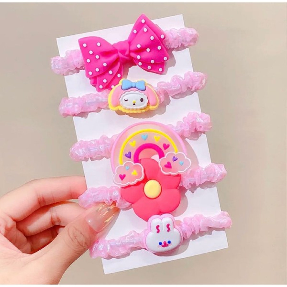 Kawaii Kore Sanrio 5 Li Saç Lastik Toka Hello Kitty My Melodi Fiyonk Kurdele Gökkuşağı Çiçek Toka, Taç & Saç Bandı Fiyatı