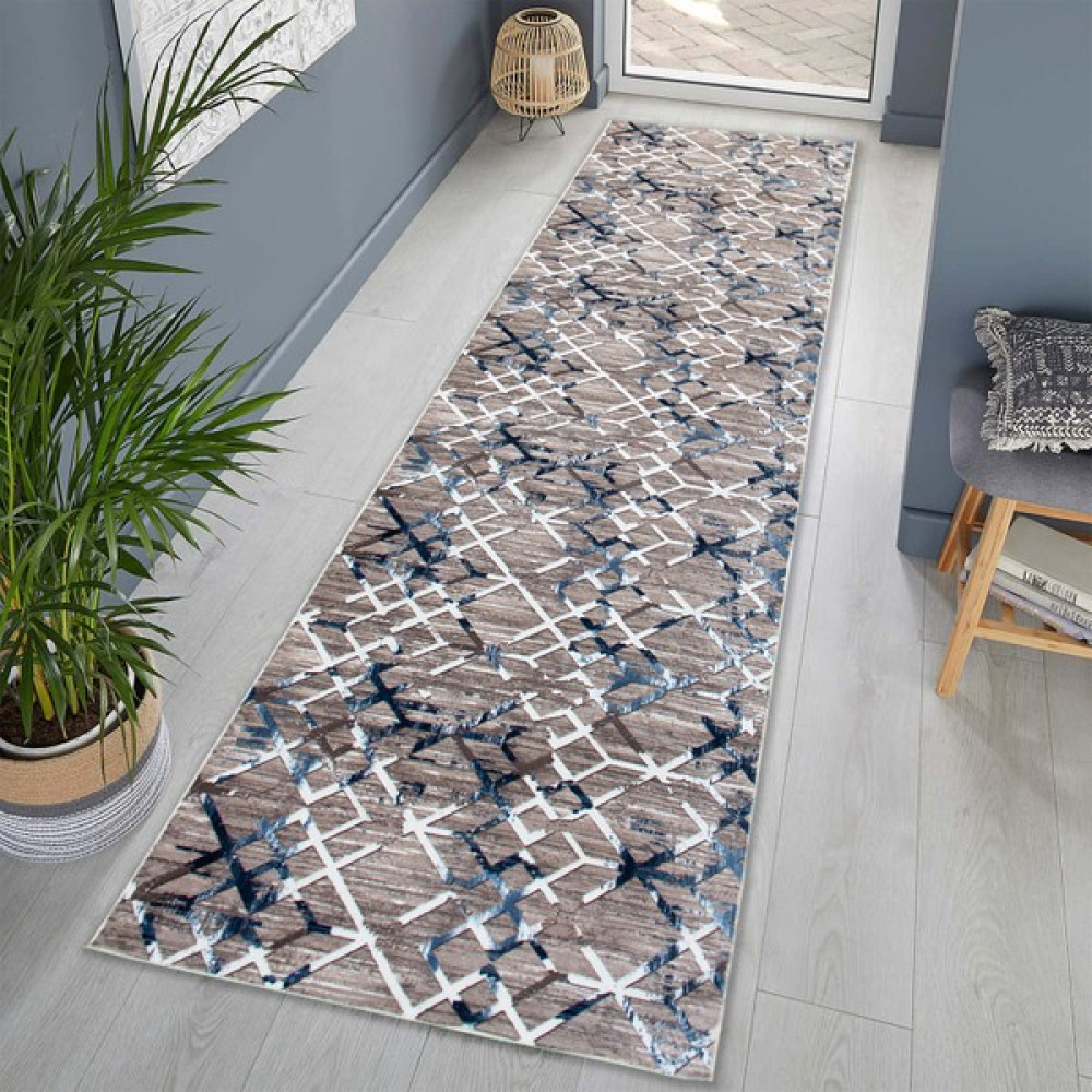 Kaymaz Dod Taban Yıkanabilir 120 x 100 cm Desen 1025 Vizon - Mavi Kesme Yolluk Halı Yolluk Fiyatı