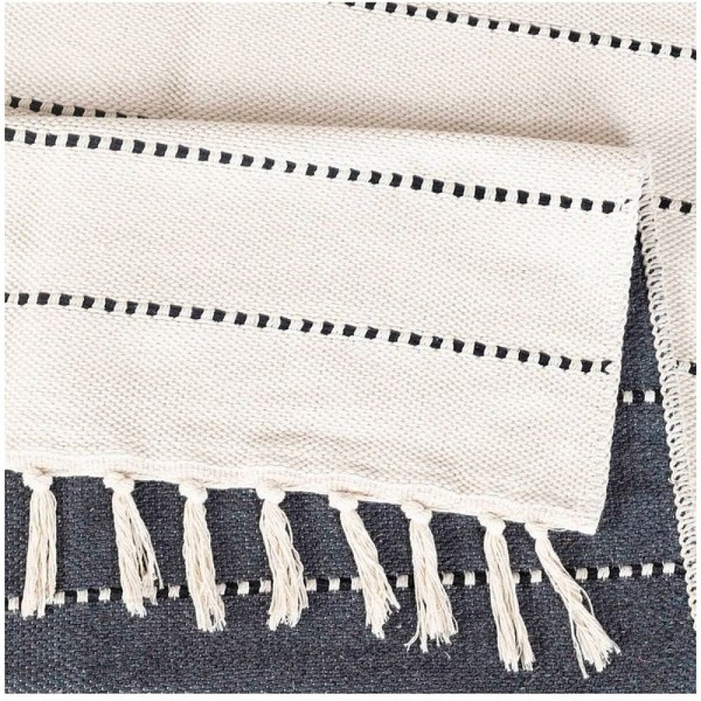 Kaymaz Taban Yıkanabilir Pamuklu Kilim 60X100 cm Halı Kilim,krem-Siyah, Bohem Halı - 60 x 120 cm - Krem - Gri Kilim Fiyatı