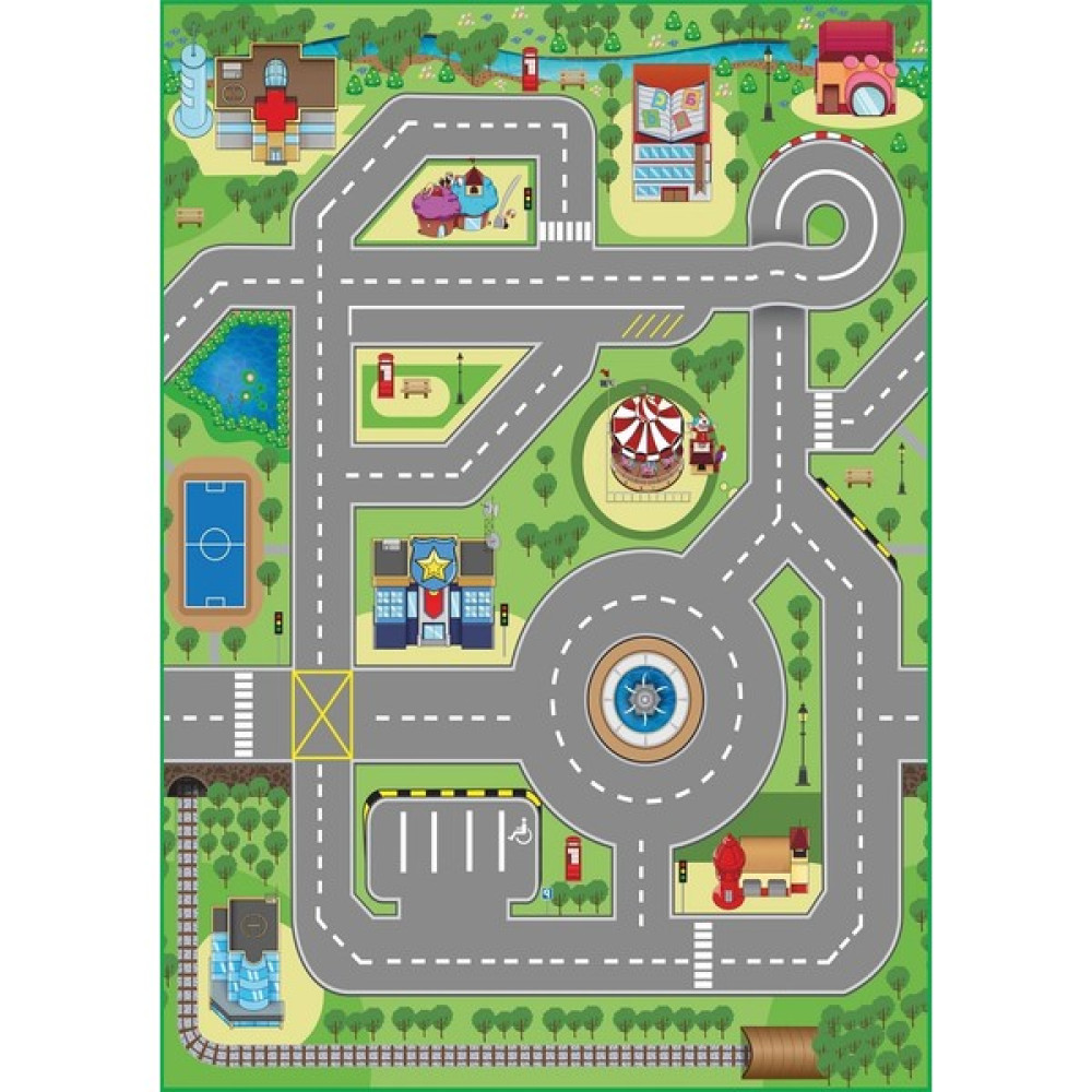 Kaymaz Tabanlı Ince Yıkanabilir Leke Tutmayan Dijital Baskılı Çocuk Halısı Trafik - Renkli - 160 x 230 cm Bebek Odası Halı Fiyatı