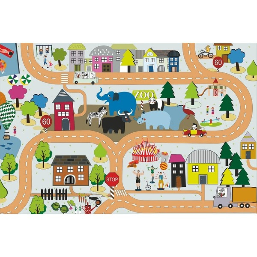 Kaymaz Tabanlı Ince Yıkanabilir Leke Tutmayan Dijital Baskılı Çocuk Halısı Trafik Zoo - Renkli - 120 x 180 cm Bebek Odası Halı Fiyatı
