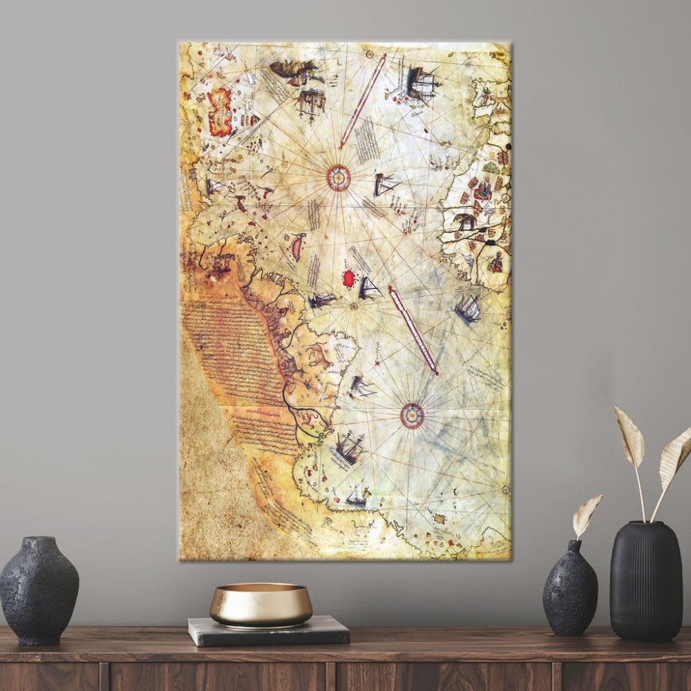 Kayra Export 1 Parça Kanvas Tablo Piri Reis Haritası Piri Reis Duvar Dekoru Modaya Uygun Kanvas - 70 x 100 cm - Renkli Kanvas Tablo Fiyatı