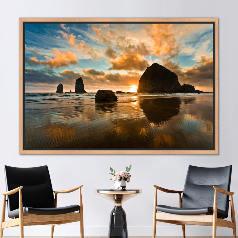 Kayra Export 1 Parça Naturel Çerçeveli Kanvas Tablo Cannon Plajı Kanvas Deniz Kıyısı Baskılı - 80 x 110 cm - Renkli Kanvas Tablo Fiyatı