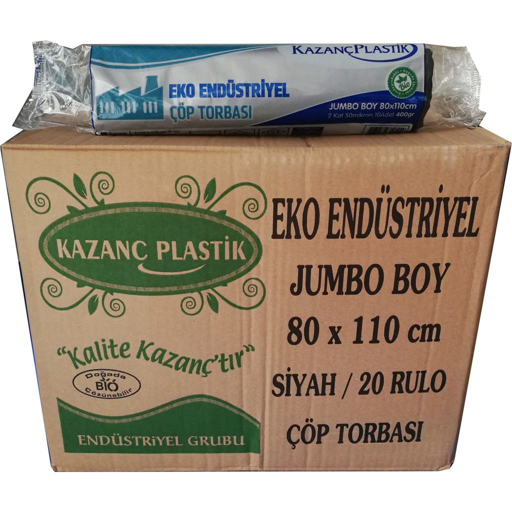 Kazanç Plastik Eko Endüstriyel Jumbo Çöp Torbası Poşeti 2 Kat Siyah 50 Mic. 400 gr 80 x 110 cm Koli Çöp Poşetleri Fiyatı