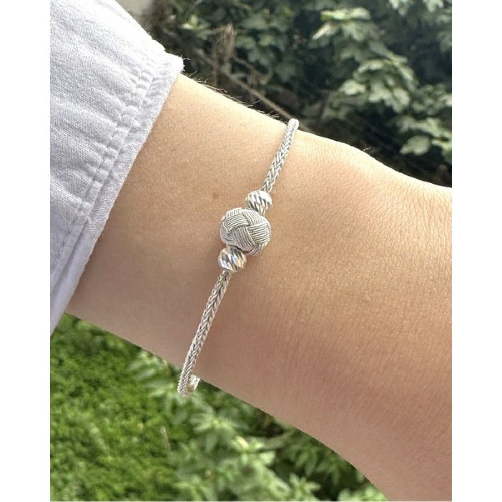 Kazzaze Gümüş Kazaziye Dorika ve Örme Top Detaylı Özel Tasarım Bileklik BIL085 - 18 cm Saat ve Bileklik Aksesuarı Fiyatı
