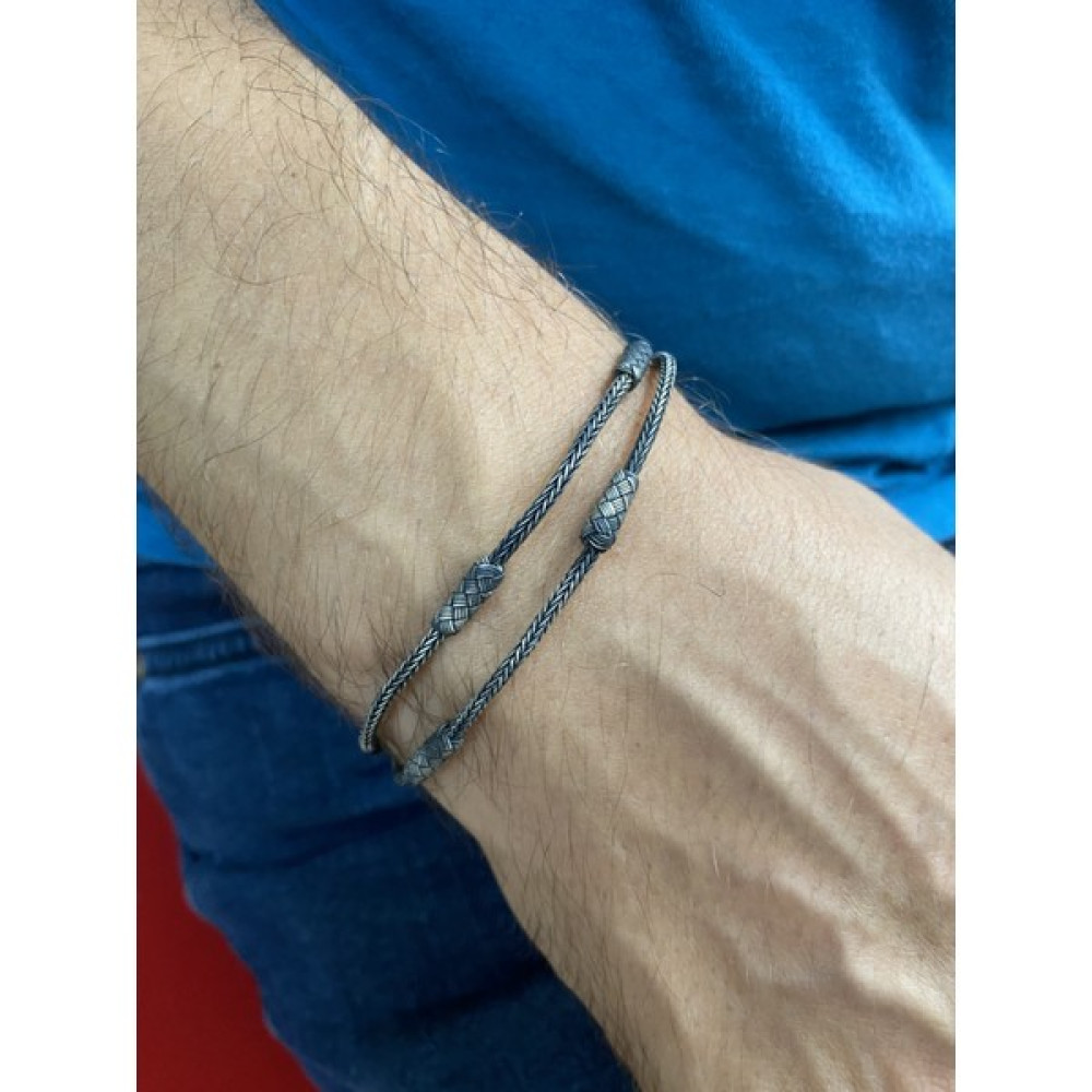 Kazzaze Oksitli Gümüş Çift Sıra Bileklik - 18 cm Saat ve Bileklik Aksesuarı Fiyatı