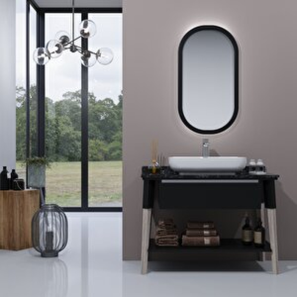 KB Banyo Amara 51100 100 Banyo Dolap Takim Mat Siyah/rustik Mese Banyo Dolabı / Mobilyası Fiyatı