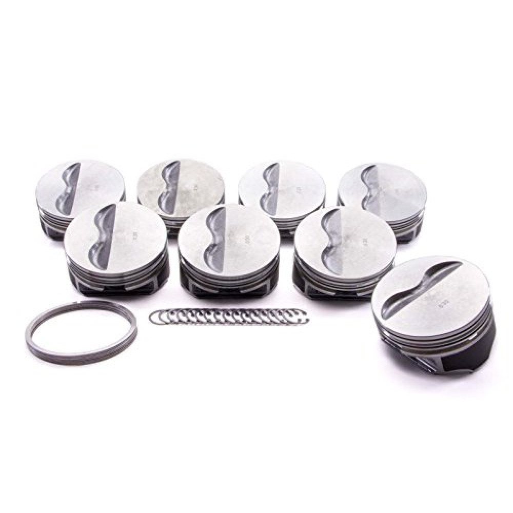 KB Performance Piston, Claimer Series, Hypereutectic, 4.030 in Bore, 5/64 x 5/64 x 3/16 in Ring Grooves, Minus 5.00 cc, compatible with Small Block Chevy, Set of 8