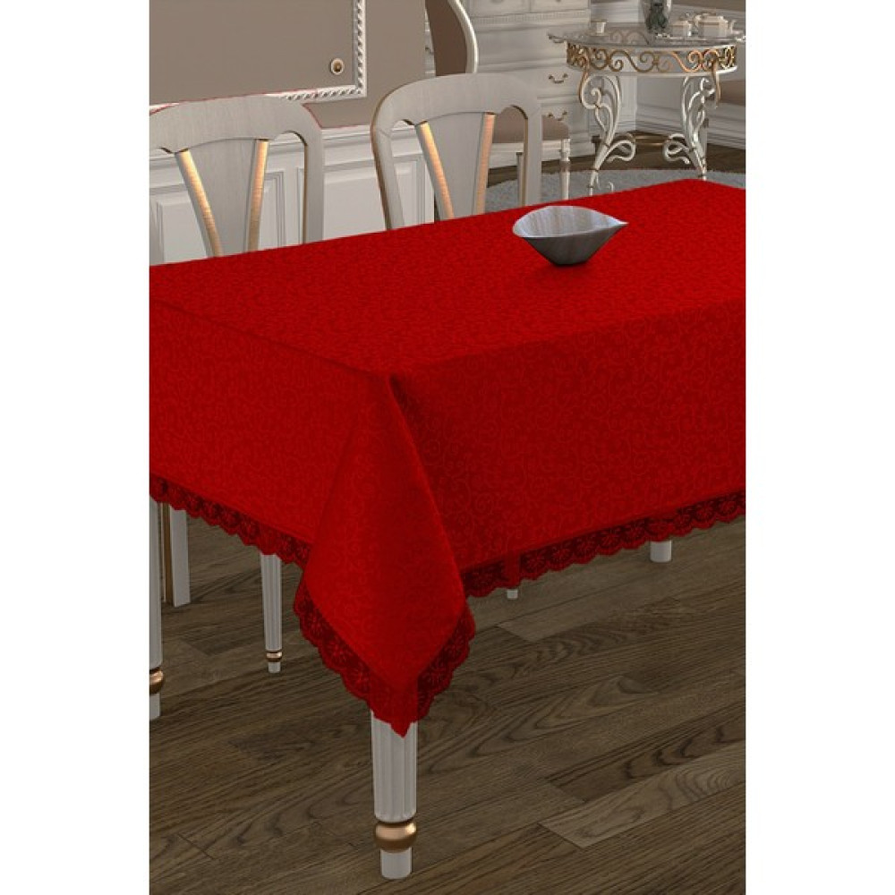Kdk Fransız Dantelli Dertsiz Masa Örtüsü Kırmızı - 160 x 220 cm Masa Örtüsü Fiyatı