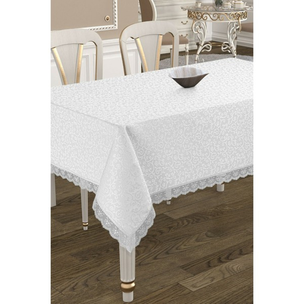 Kdk Fransız Dantelli Dertsiz Masa Örtüsü Krem - 160 x 220 cm Masa Örtüsü Fiyatı
