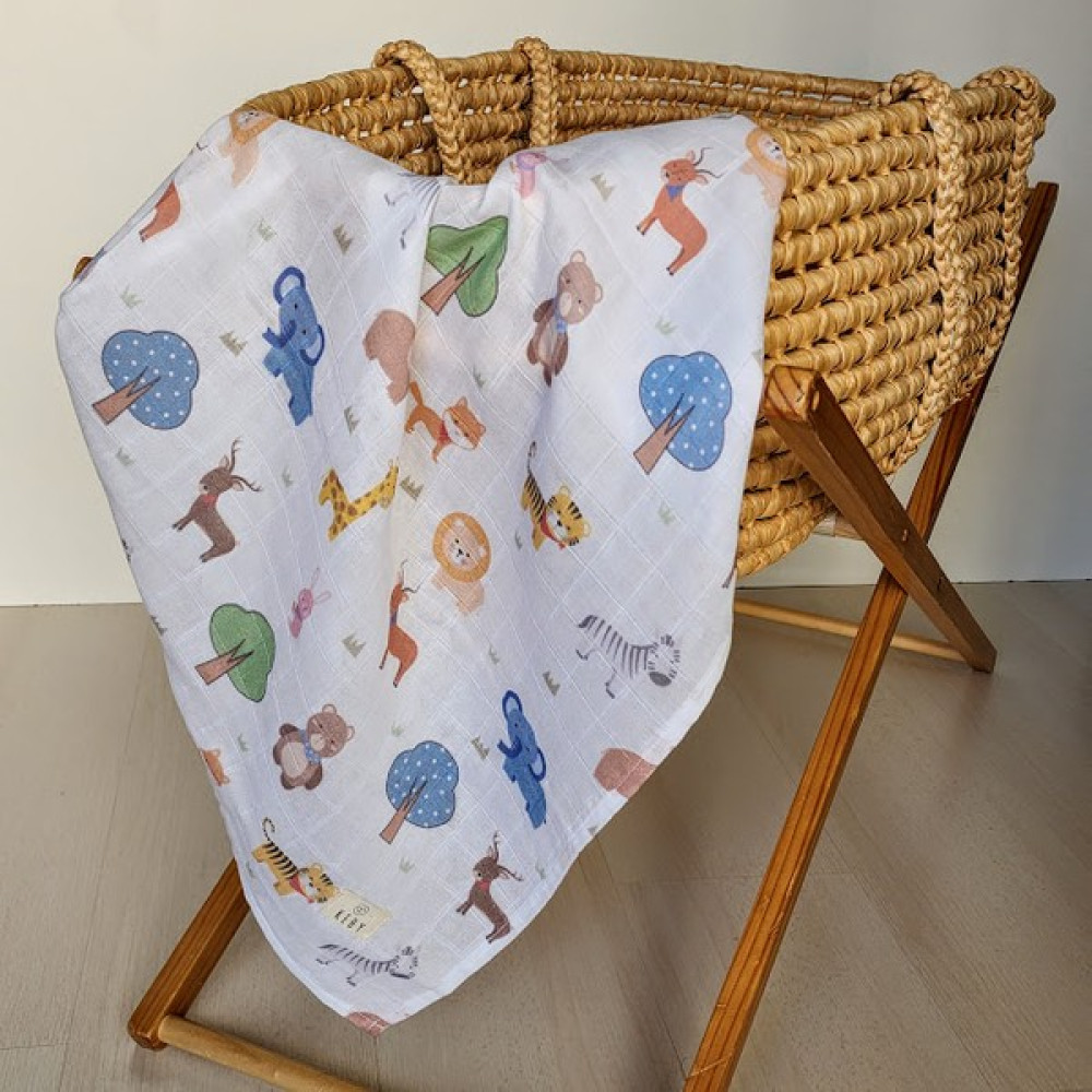 Keby %100 Organik Pamuk Müslin Örtü-Animal - 90 x 90 cm - Mavi Hamilelik ve Emzirme Fiyatı