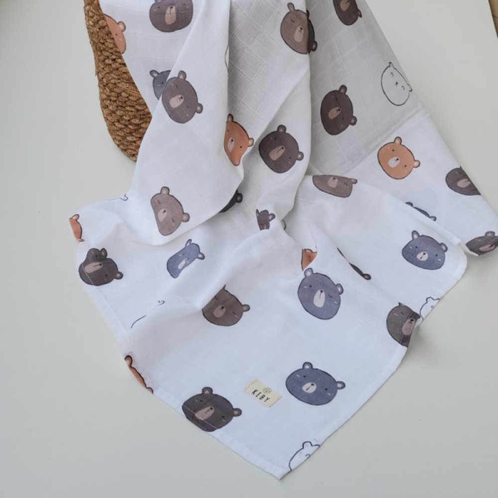 Keby %100 Organik Pamuk Müslin Örtü-Bear - 90 x 90 cm - Kahverengi Hamilelik ve Emzirme Fiyatı