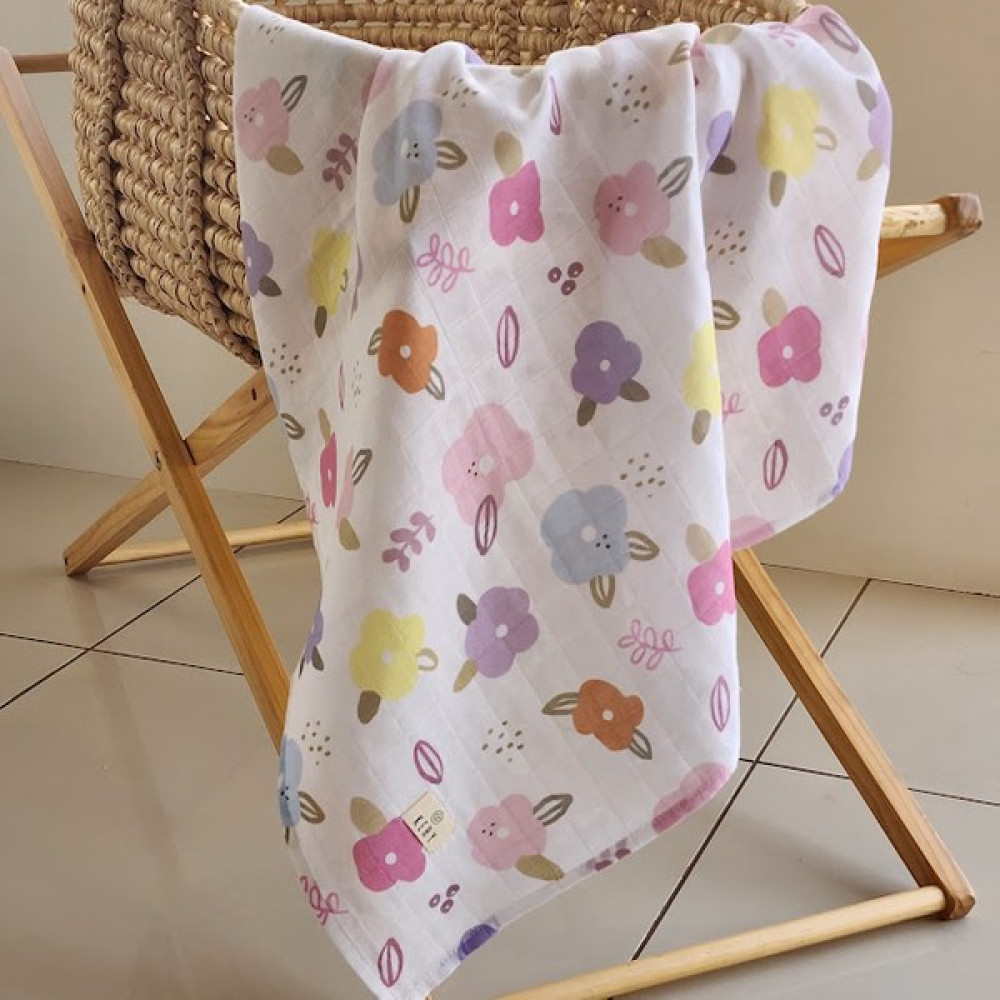 Keby Çok Amaçlı Organik Pamuk Müslin Örtü-Çiçek - 90 x 90 cm - Pembe Hamilelik ve Emzirme Fiyatı