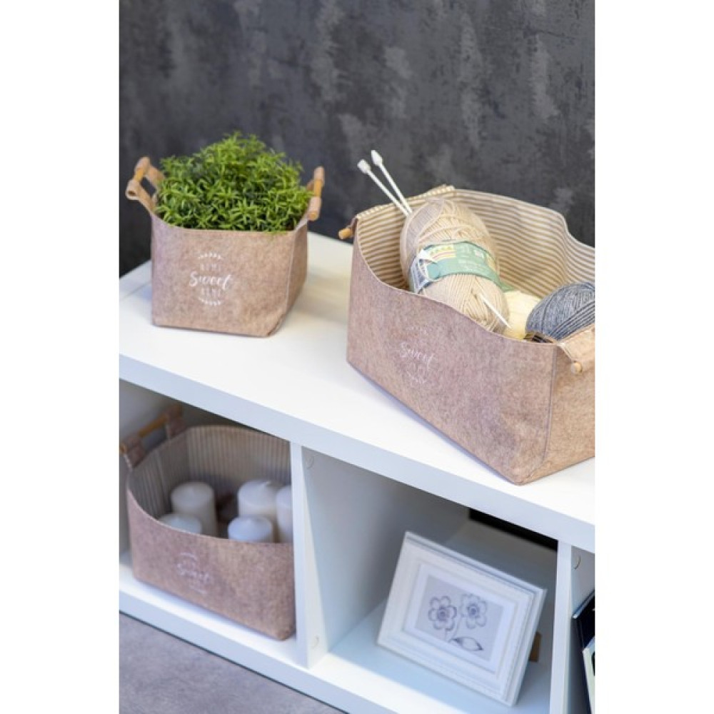 Keçe Tahta Saplı Düzeleyici Sepet - Çok Amaçlı Saklama Organizer Kutu Maxi Kahverengi 25x18x15Cm - 103709 - KASA - 238 Eşya Saklama Kutusu Fiyatı