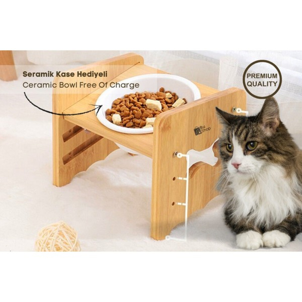 Kedi Köpek Mama Ve Su Kabı-Seramik Tek Adet Kase Hediyeli-Gerçek Ahşap-Kayın Renk-BuShop Kemik Preminyum Evcil Hayvan Ürünleri Fiyatı