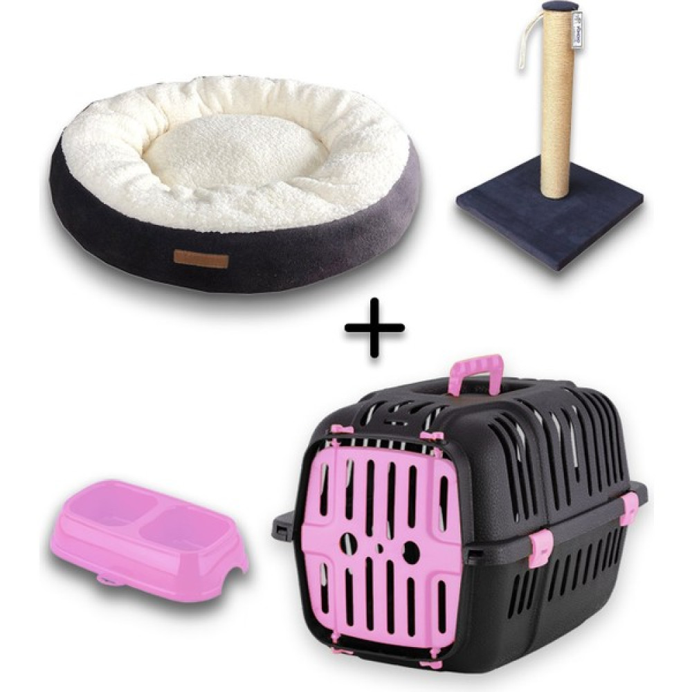 Kedi Taşıma Kafesi-Sepeti + Simit Yatak + Tırmalama ve Büyük Mama Kabı Hediyeli Kedi Seti-T1 - Pembe Evcil Hayvan Ürünleri Fiyatı