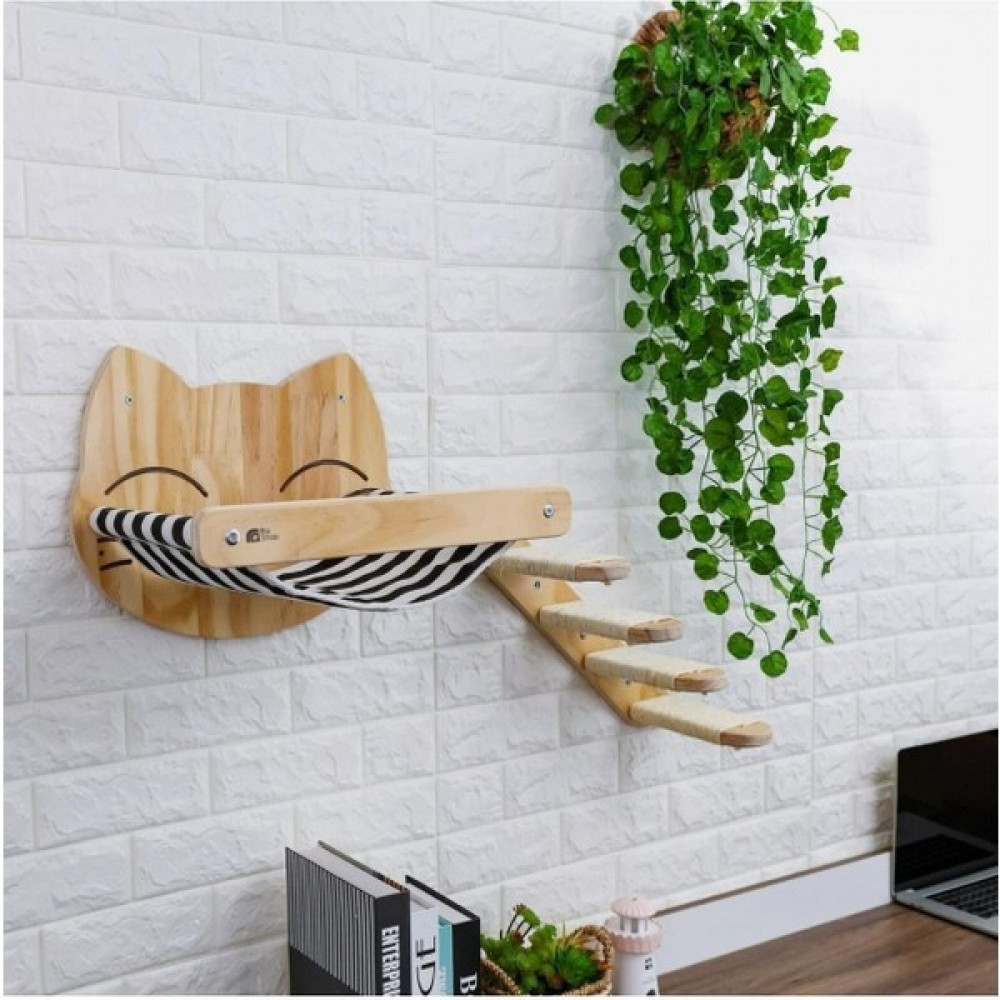 Kedi Yatağı, Kedi Yuvası, ve Kedi duvar yatağı, Kedi hamağı, + Sağ Tip Kedi Merdiveni, 2li Doğal Ahşap Modern Set, BuShop Tom Serisi - Siyah Evcil Hayvan Ürünleri Fiyatı