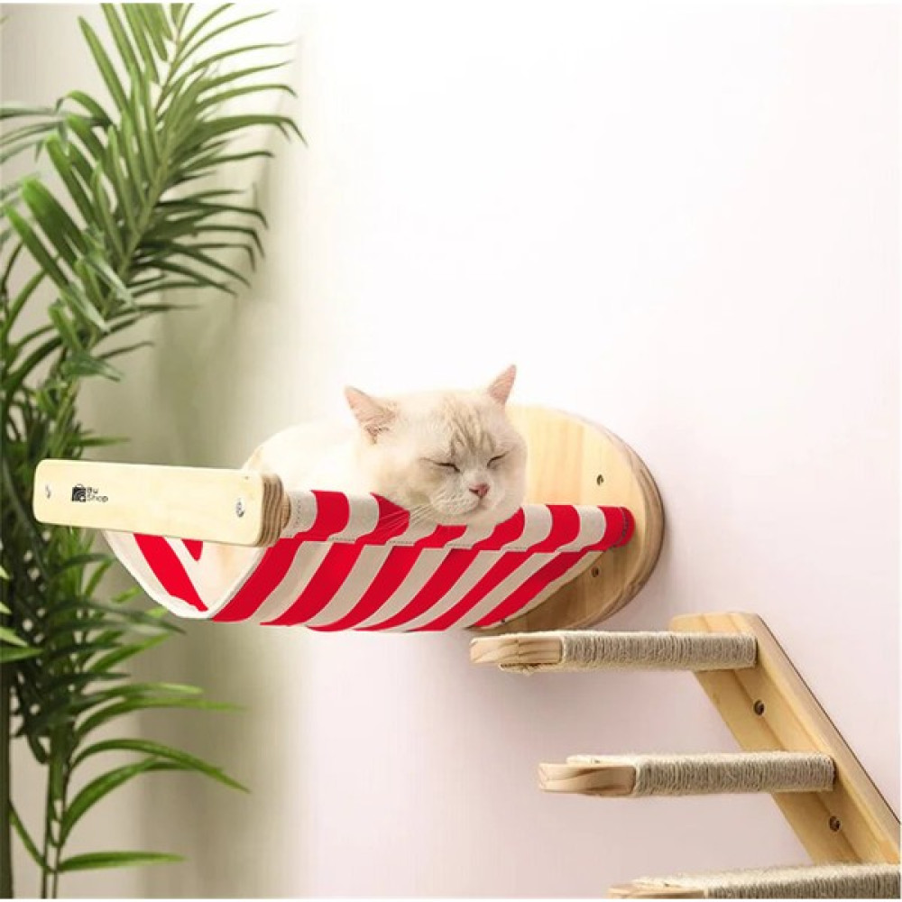 Kedi Yatağı, Kedi Yuvası, ve Kedi duvar yatağı, Kedi hamağı, + Sağ Tip Kedi Tırmanma Merdiveni, 2li Ahşap Modern Set, BuShop Zebra Serisi - Kırmızı Evcil Hayvan Ürünleri Fiyatı