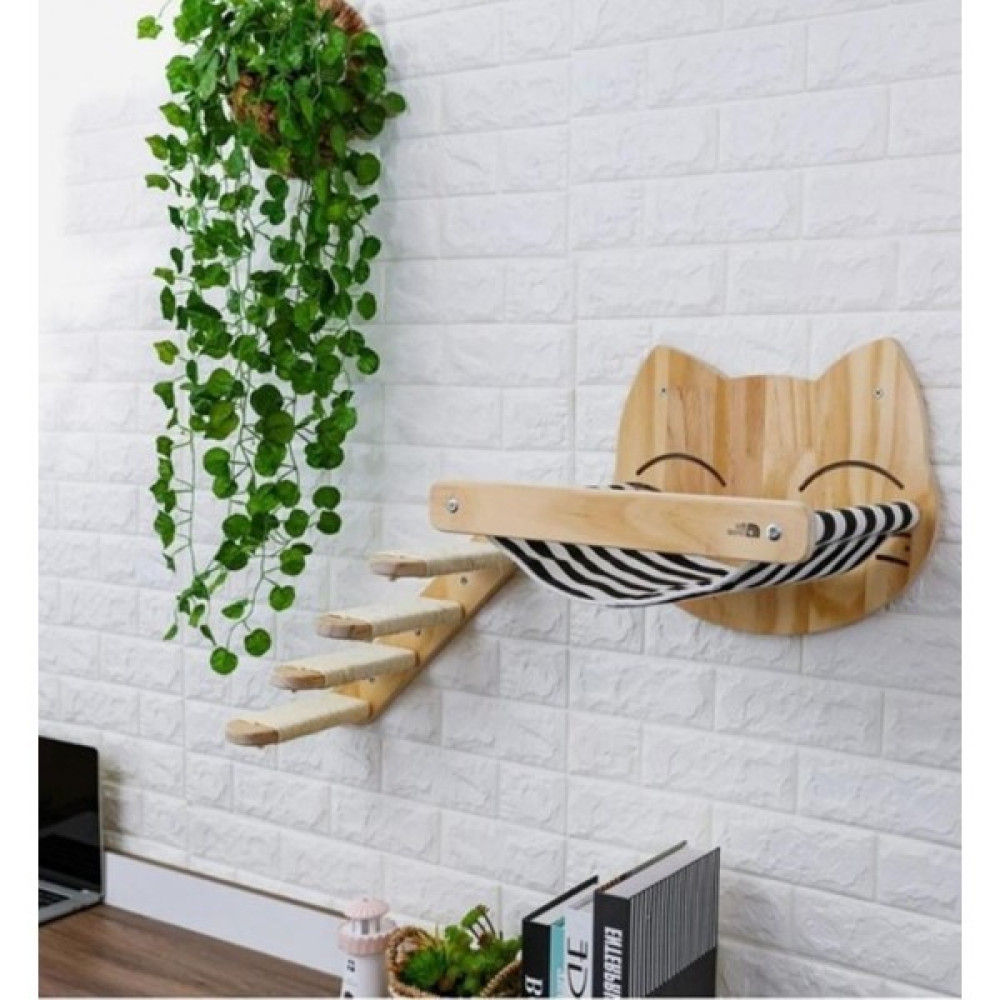 Kedi Yatağı, Kedi Yuvası, ve Kedi duvar yatağı, Kedi hamağı, + Sol Tip Kedi Merdiveni, 2li Doğal Ahşap Set, BuShop Tom Serisi Evcil Hayvan Ürünleri Fiyatı