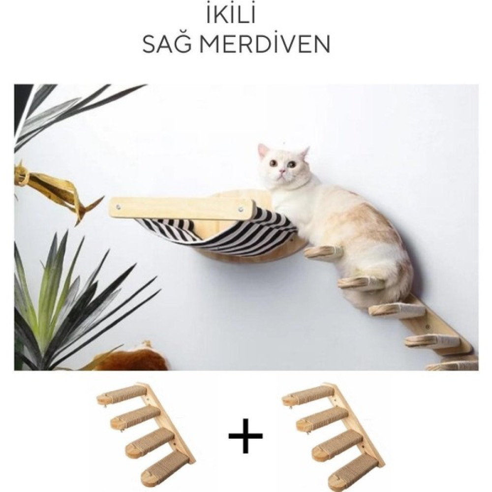 Kedi Yatağı, Kedi Yuvası, ve Kedi duvar yatağı, Kedi merdiveni, 2 adet Sağ Tip Kedi Tırmanma Merdiveni, 3lü Ahşap Set, BuShop Black Zebra Serisi Evcil Hayvan Ürünleri Fiyatı