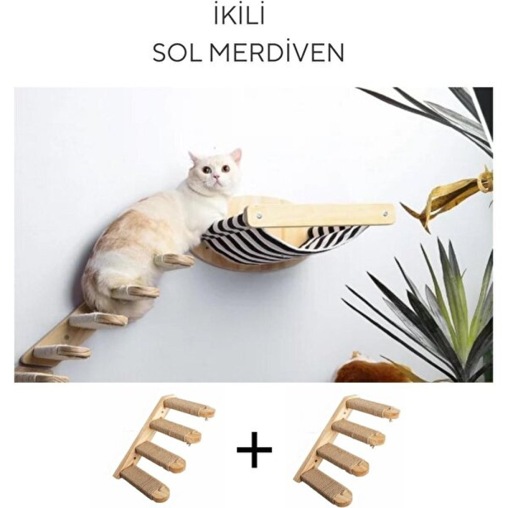 Kedi Yatağı, Kedi Yuvası, ve Kedi duvar yatağı, Kedi merdiveni, 2 adet Sol Tip Kedi Tırmanma Merdiveni, 3lü Ahşap Set, BuShop Black Zebra Serisi Evcil Hayvan Ürünleri Fiyatı