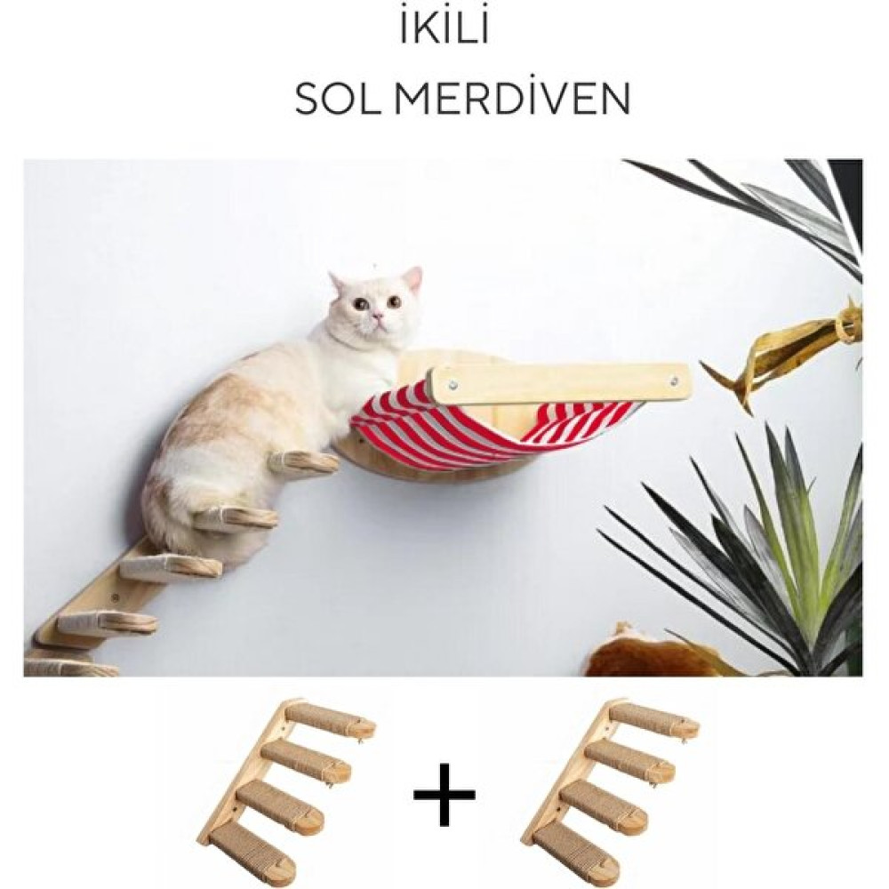 Kedi Yatağı, Kedi Yuvası, ve Kedi duvar yatağı, Kedi merdiveni, 2 adet Sol Tip Kedi Tırmanma Merdiveni, 3lü Ahşap Set, BuShop Red Zebra Serisi Evcil Hayvan Ürünleri Fiyatı