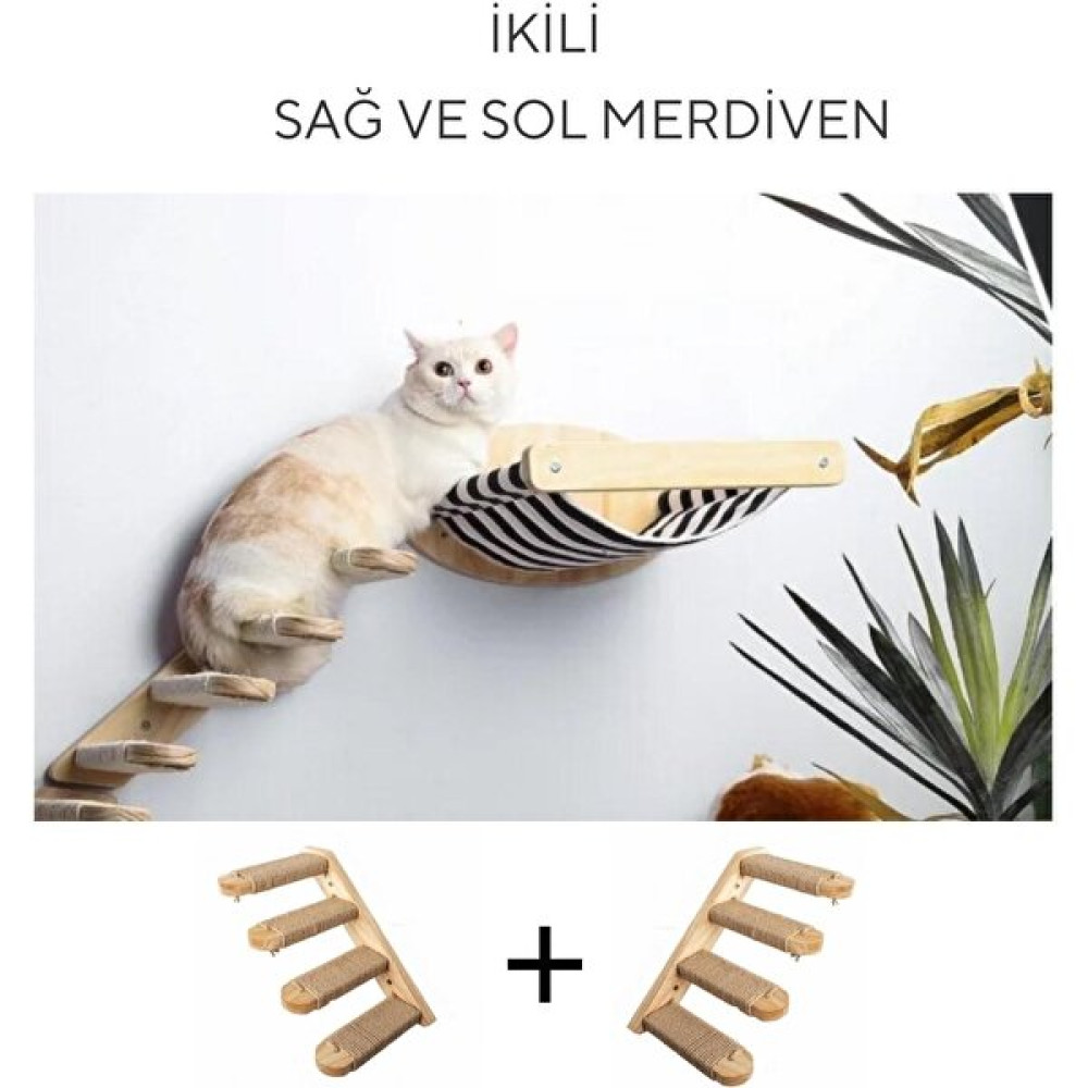 Kedi Yatağı, Kedi Yuvası, ve Kedi duvar yatağı, Kedi merdiveni, Sağ ve Sol Tip Kedi Tırmanma Merdiveni, 3lü Ahşap Set, BuShop Black Zebra Serisi Evcil Hayvan Ürünleri Fiyatı