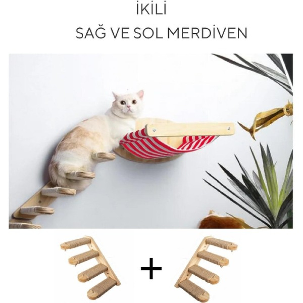 Kedi Yatağı, Kedi Yuvası, ve Kedi duvar yatağı, Kedi merdiveni, Sağ ve Sol Tip Kedi Tırmanma Merdiveni, 3lü Ahşap Set, BuShop Zebra Serisi - Kırmızı Evcil Hayvan Ürünleri Fiyatı