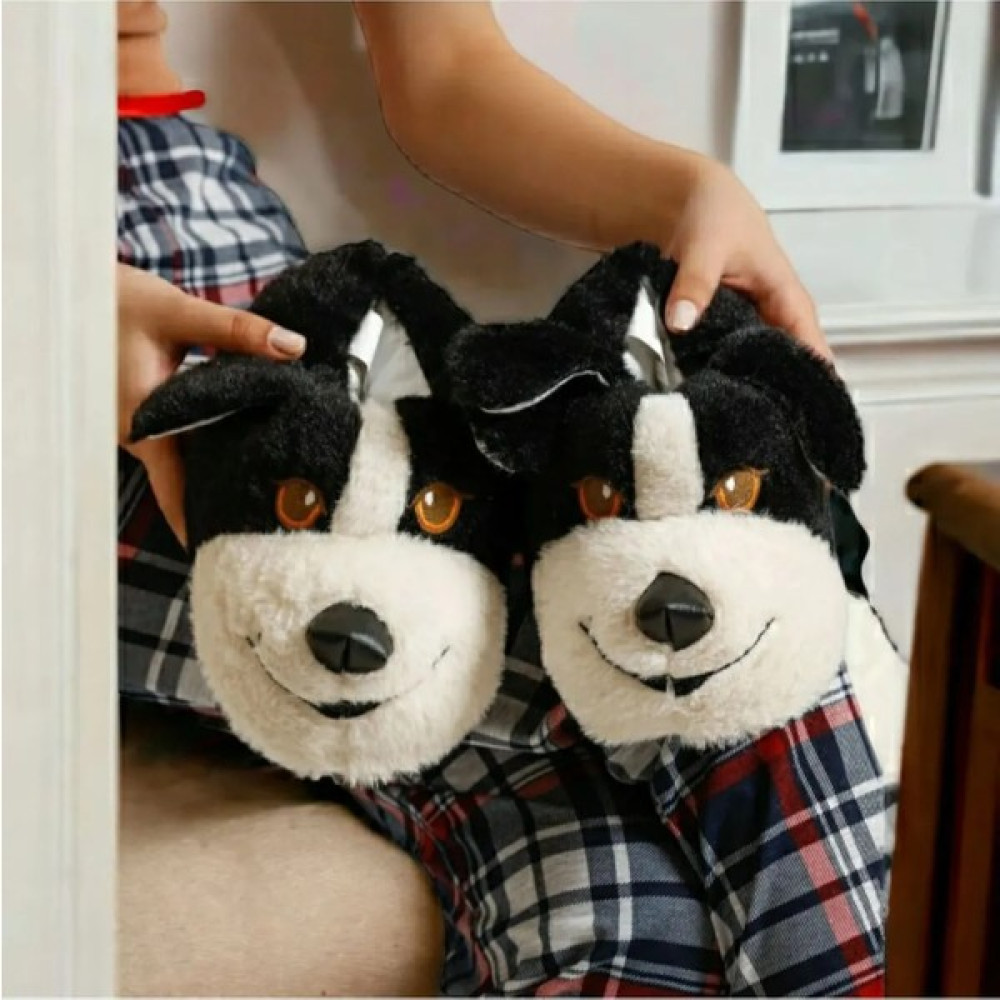 Keeba Panduf, Yüksek Kalite Yumuşak Taban Sevimli Köpek Panduf (Siyah - Bej) Kadın, Çocuk, Erkek, Unisex Panduflar Fiyatı