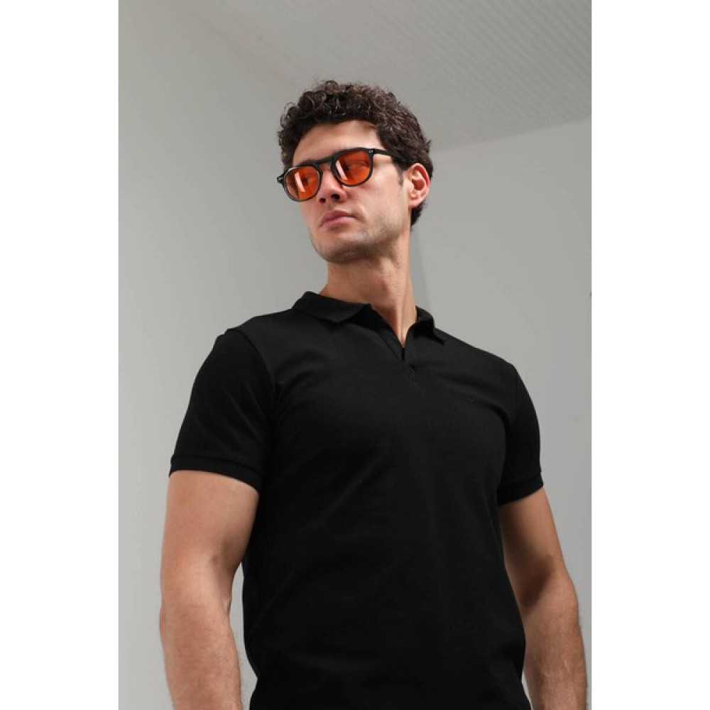 Keep Out Erkek Düğmesiz Polo Yaka Tişört Siyah Erkek T-shirt Fiyatı