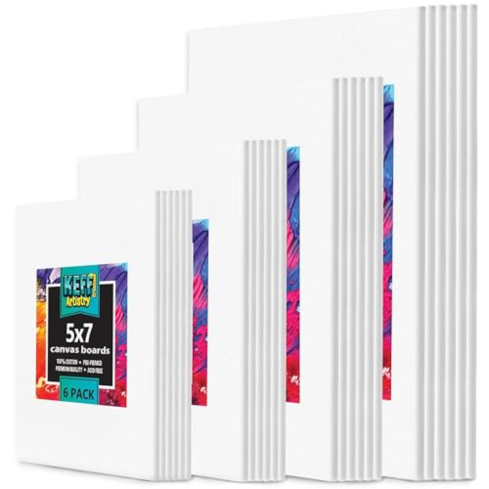 KEFF 24-Pack Bulk Canvas for Painting, 6 of 5x7, 8x10, 9x12, 11x14 Canvas Boards for Painting, Art Supplies for Adults & Kids - 100% Cotton Primed Painting Canvas for Acrylic, Oil, Watercolor, Tempera Tuval Fiyatı