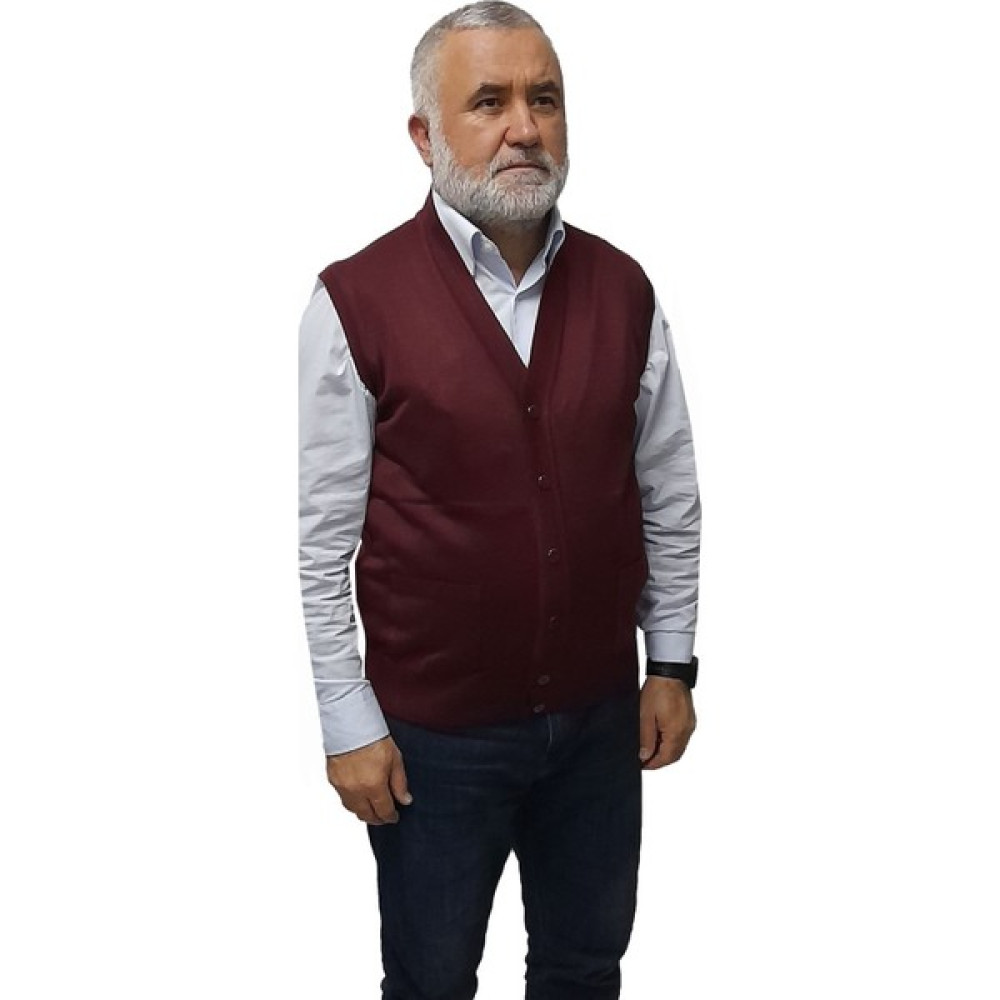 Kehila Erkek Bordo Baba Yeleği Önden Zarif Düğmeli Klasik Çift Cepli Rahat Kesim Ince Yün Triko Erkek Yelek Fiyatı