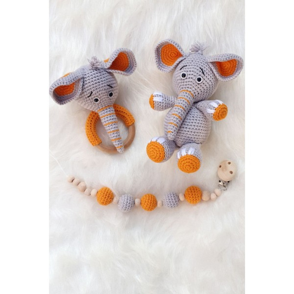 Kelebeğin Rüyası Hobi Evi Amigurumi Hediyelik Uyku Arkadaşı Fil, Fil Çıngırak ve Emzik Zinciri Set - Gri Bebek Oyuncakları Fiyatı