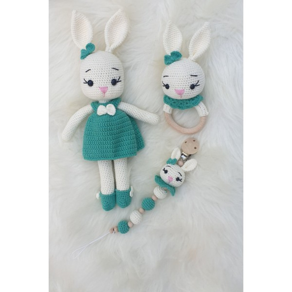 Kelebeğin Rüyası Hobi Evi Amigurumi Yenidoğan Uyku Arkadaşı Tavşan, Çıngırak, Emzik Zinciri 3lü Set - Yeşil Oto Boyaları Fiyatı