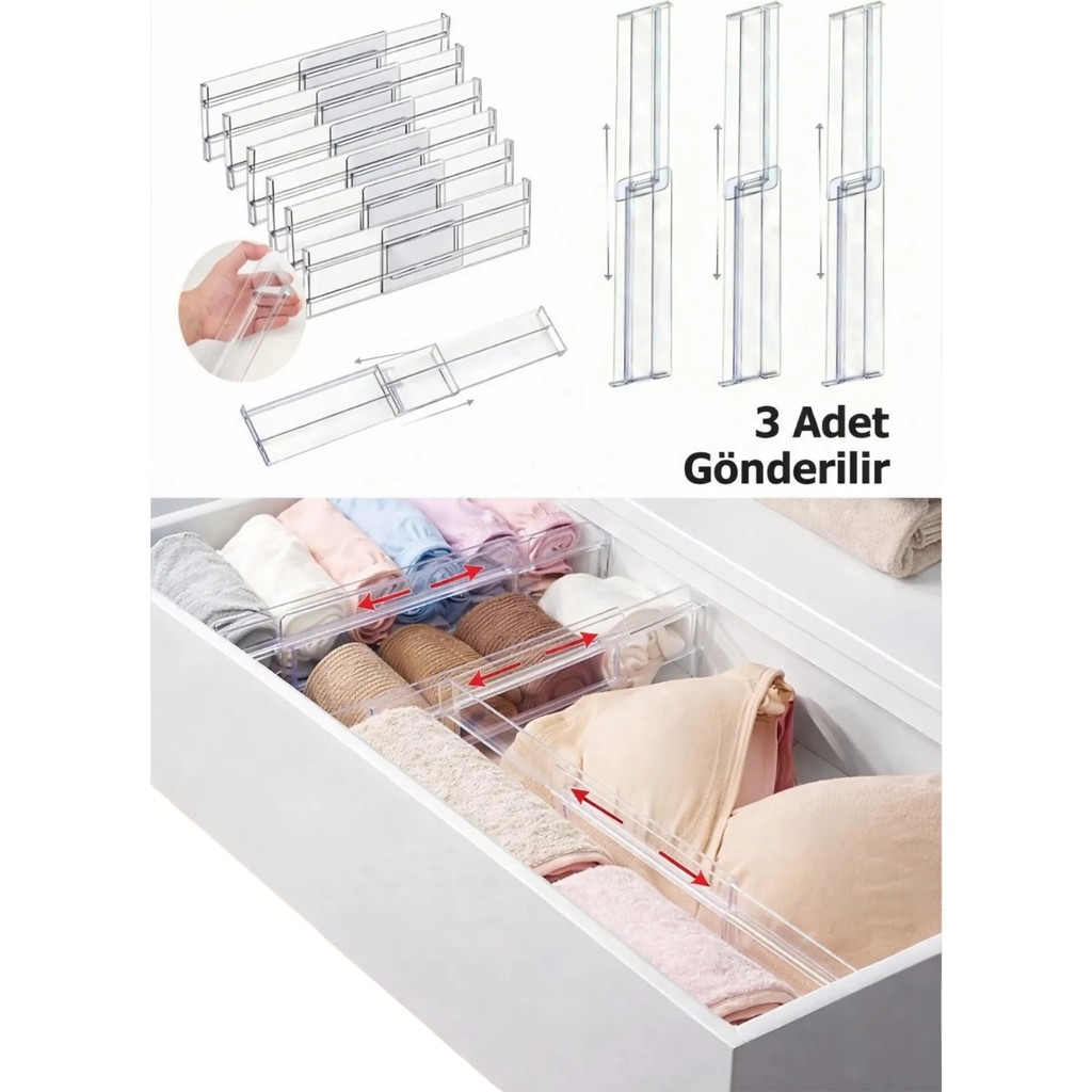 Kelira 3 Adet Ayarlanabilir Şeffaf Çekmece Düzenleyici Organizer Seti - Buzdolabı Mutfak Makyaj Çekmece İçi Ayırıcı Seperatör (27.5 - 52 cm) Buzdolapları Fiyatı