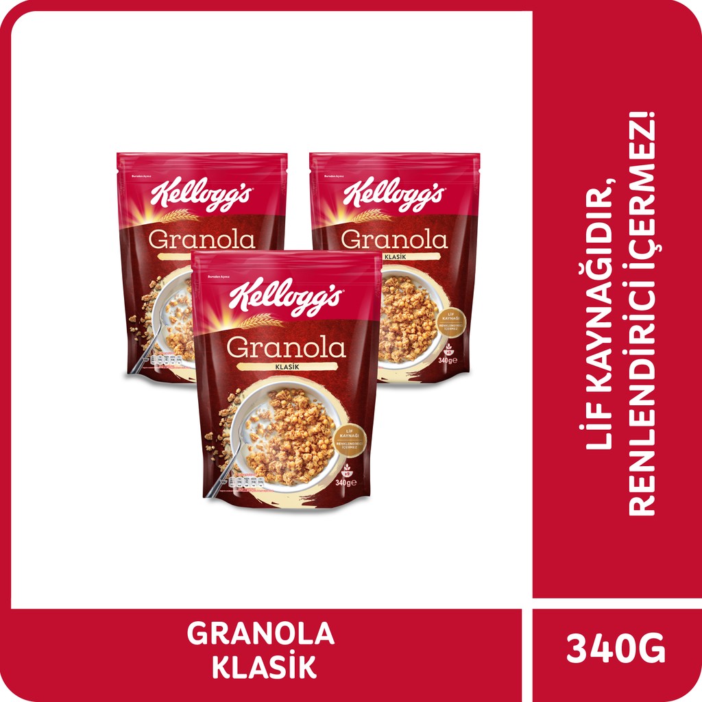 Kellogg's Granola Klasik 340 G x3 Adet,%56 Yulaf Ezmesi, Lif Kaynağı Kahvaltılık Gevrek - 340 gr Kahvaltılık Gevrek Fiyatı