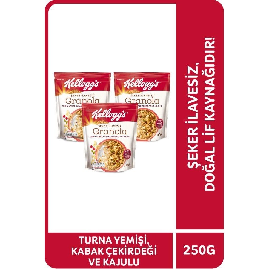 Kellogg's Şeker Ilavesiz Granola Turna Yemişi, Kabak Çekirdeği ve Kajulu 250 gr X3 Adet ,%42 Yulaf Içerir, Lif Kaynağı, Şekersiz, %42 Yulaflı Kahvaltılık Kahvaltılık Gevrek Fiyatı