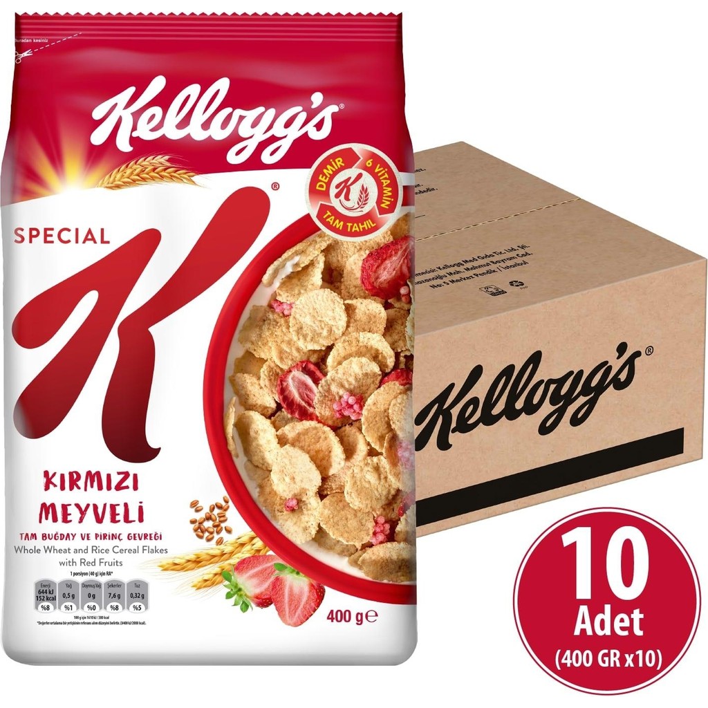Kellogg's Special K Kırmızı Meyveli Kahvaltılık Tam Buğday ve Pirinç Gevreği 400 gr x 10 Adet Kahvaltılık Gevrek Fiyatı