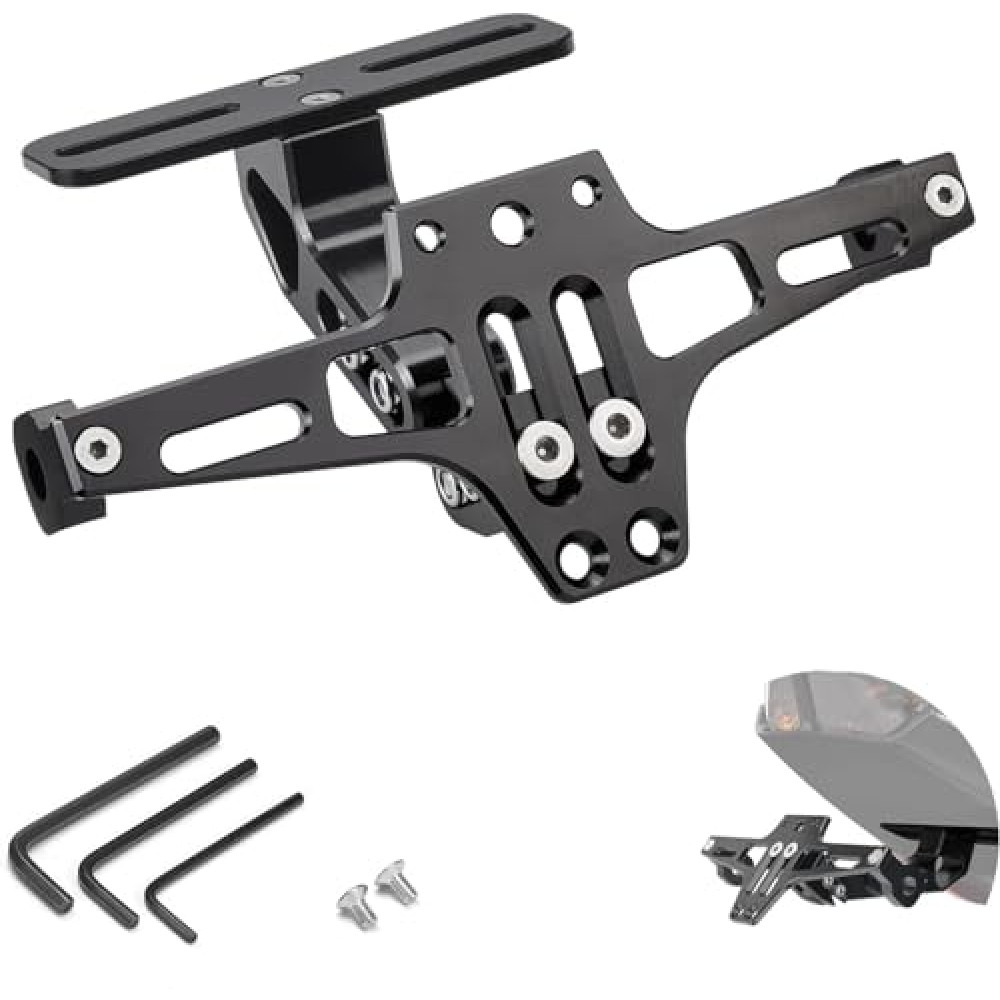KEMIMOTO Universal Motorcycle License Plate Bracket Fender Eliminator Kit Motorcycle Tail Tidy License Plate Holder Mount Black