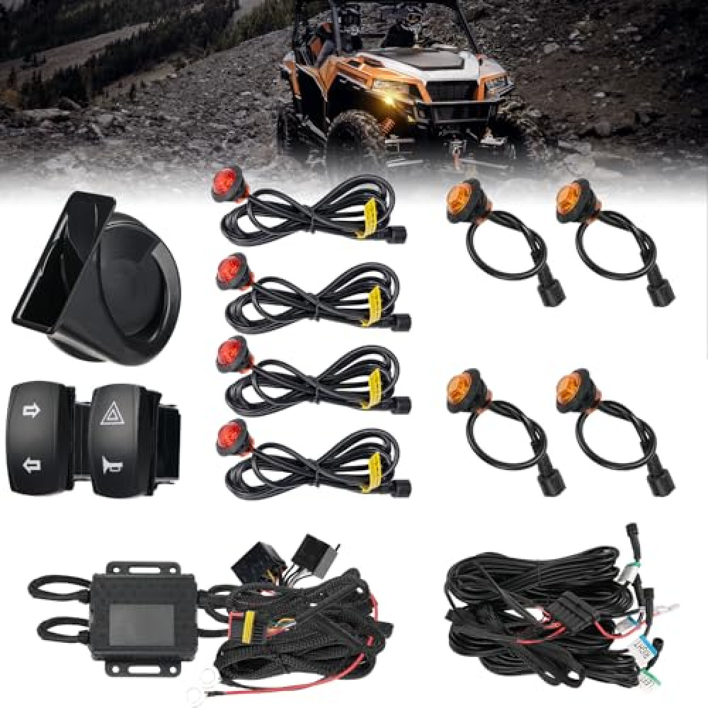 KEMIMOTO UTV Turn Signal Kit with 110D Horn, Pre-Wired, Plug and Play UTV ATV Blinker with Rocker Switch, Hazard Light, Universal Street Legal Kit Compatible with Polaris, Can-Am, Kawasaki, CFMOTO